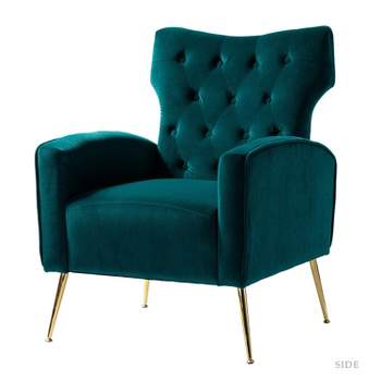 Raphael Velvet Tufted  Upholstered  Wingback Chair Accent Wingback silhouette with diamond button tufting   | Karat Home