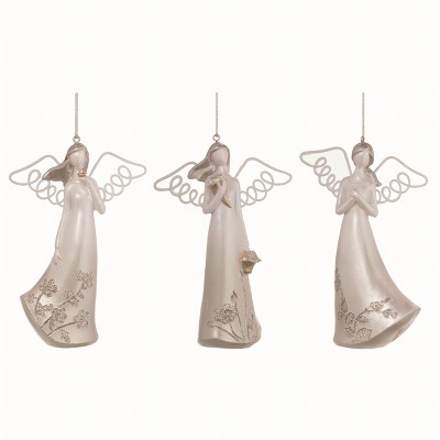 Transpac Resin Elegant Silver Angel Ornament Set of 3 Christmas Home Decorations