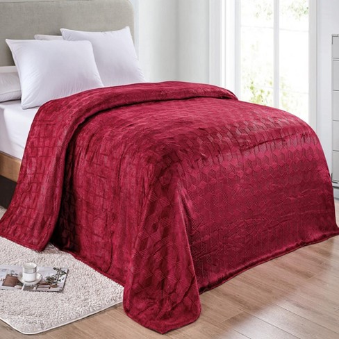 Amrani Bedcover Embossed Blanket Soft Premium Micro Plush Queen Burgundy by Plazatex