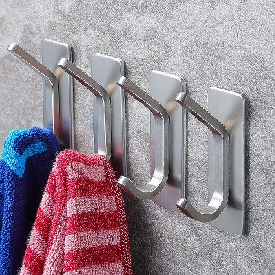 Hachikiko Towel Hook/Adhesive Hooks - Wall Hooks for Coat/Robe/Towels Stick on Bathroom/Kitchen 4-Pack, Stainless Steel