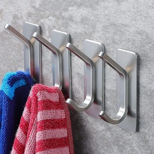 Hachikiko Towel Hook/Adhesive Hooks - Wall Hooks for Coat/Robe/Towels Stick on Bathroom/Kitchen 4-Pack, Stainless Steel - 1 of 4