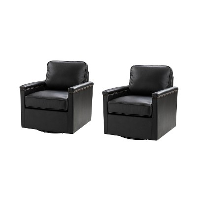 Set of 2 Rosa 29'' Wide Genuine Leather 360°Swivel Armchair with Nailhead Trims |ARTFUL LIVING DESIGN