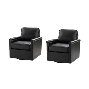 Set of 2 Rosa 29'' Wide Genuine Leather 360°Swivel Armchair with Nailhead Trims |ARTFUL LIVING DESIGN - 1 of 4