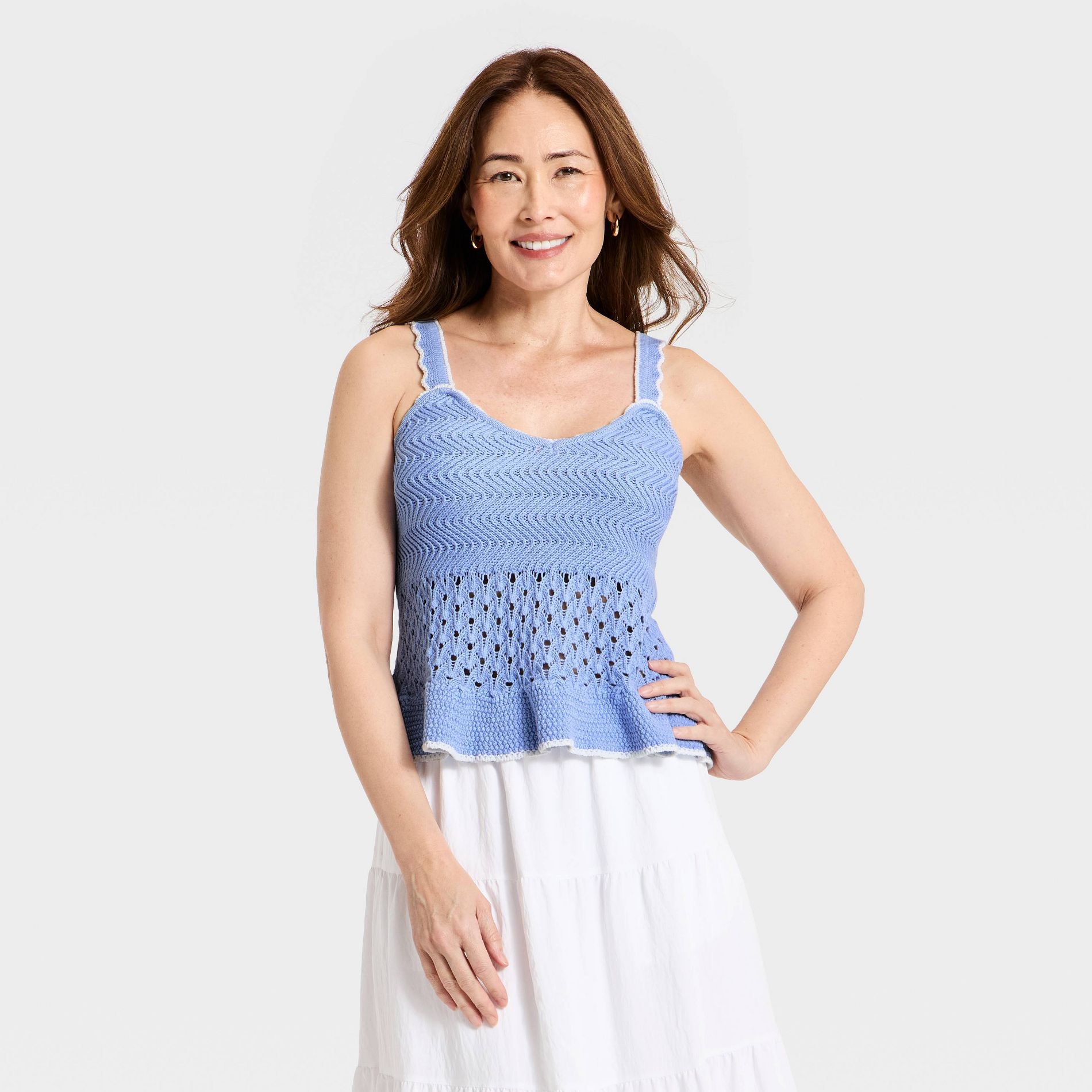 Women's Openwork Scalloped Trim Sweater Tank Top - A New Day™