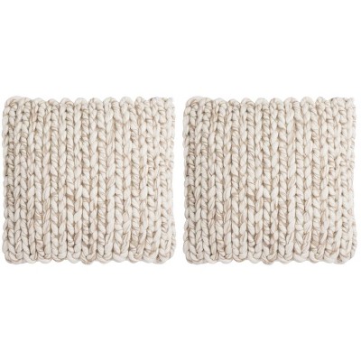 Natural Taupe Handloom Wool Braided Throw Pillow Set