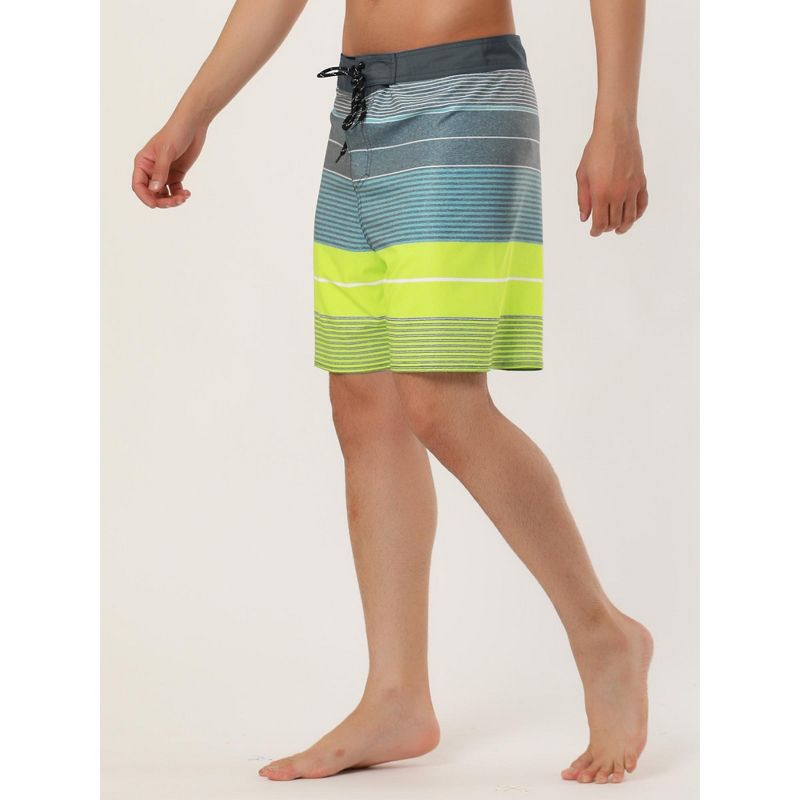 Lars Amadeus Men's Summer Printed Drawstring Color Block Swim Beach Shorts Boardshorts, 2 of 7