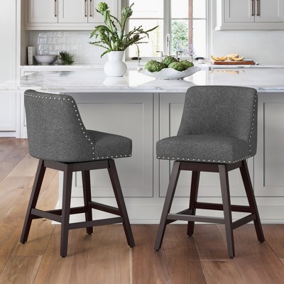 Arceso Bar Stools Set of 2, 26 Inch Swivel Counter Stools with Back, Faux Leather Upholstered Barstools, Solid Wood Legs with Footrest,  for Kitchen
