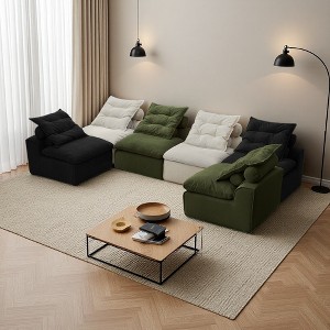 132" Corduroy Modular No-Armrests DIY 6-Seater U-Shaped Sectional Sofa - 1 of 4