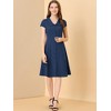 Allegra K Women's Short Sleeve Cotton Work Collar Midi Button Down A Line Dresses - 3 of 4