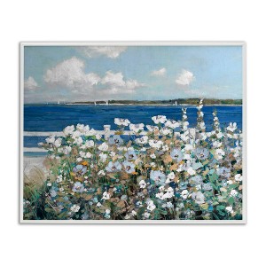 Stupell Industries Beautiful White Flower Bush Seaside Fence Ocean View Framed Giclee Art - 1 of 4