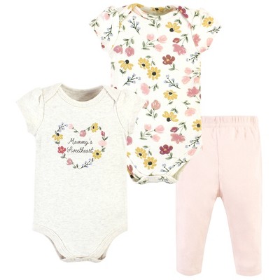 Hudson Baby Infant Girl Cotton Bodysuit and Pant Set, Soft Painted Floral Short-Sleeve, 3-6 Months
