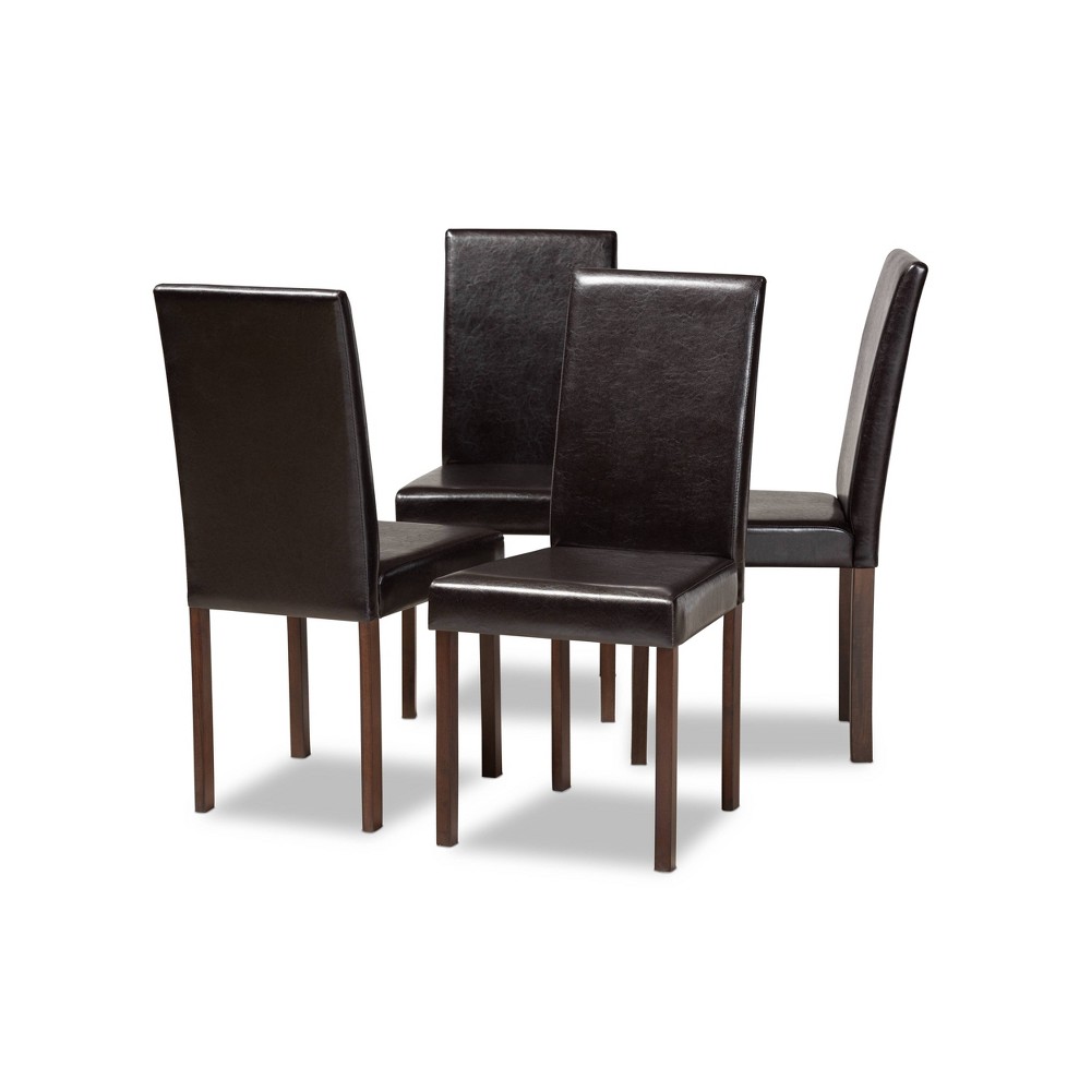 Photos - Chair Set of 4 Andrew Modern Dining  Dark Brown - Baxton Studio: Faux Leat