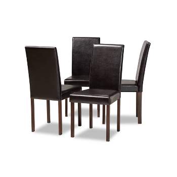 Set of 4 Andrew Modern Dining Chairs Dark Brown - Baxton Studio: Faux Leather, Armless, High Back