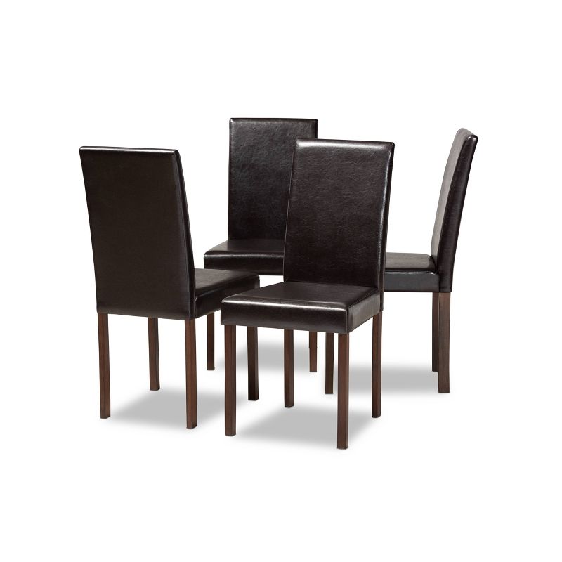 Set of 4 Andrew Modern Dining Chairs Dark Brown - Baxton Studio: Faux Leather, Armless, High Back, 1 of 8