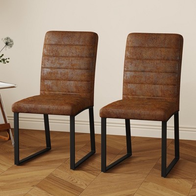 ChicFurnit Dining Sets of 2 pcs Premium PU Chairs with High Density Foam and Durable Iron Legs for Home or Office, Brown and Black, 21.5"*17.2"*35.7"