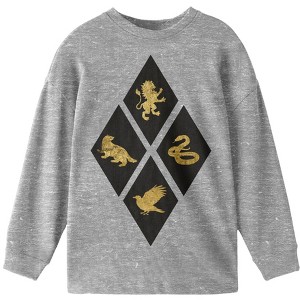 Harry Potter Hogwarts Houses Diamond Screen Print Youth Boys Heather Grey Long Sleeve Shirt - 1 of 1