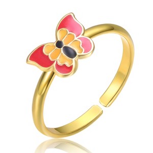 Guili 14K Gold Plated Adjustable Ring with Red, Yellow & Black Enamel Butterfly, a Fun & Colorful Jewelry Piece for Kids to Wear & Enjoy - 1 of 2