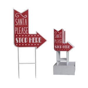 Transpac Metal Santa Stop Yard Stake 12 Red Christmas Outdoor Decoration Easy Care Holiday Decor and Festive Displays - 1 of 1