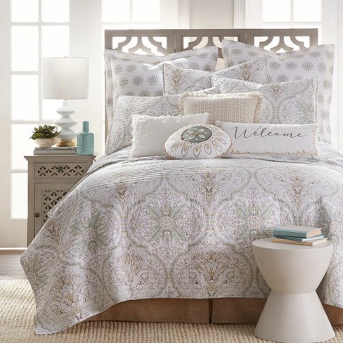 Cosima Medallion Quilt Set - Full/Queen Quilt and Two Standard Shams Beige,  White - Villa Lugano by Levtex Home