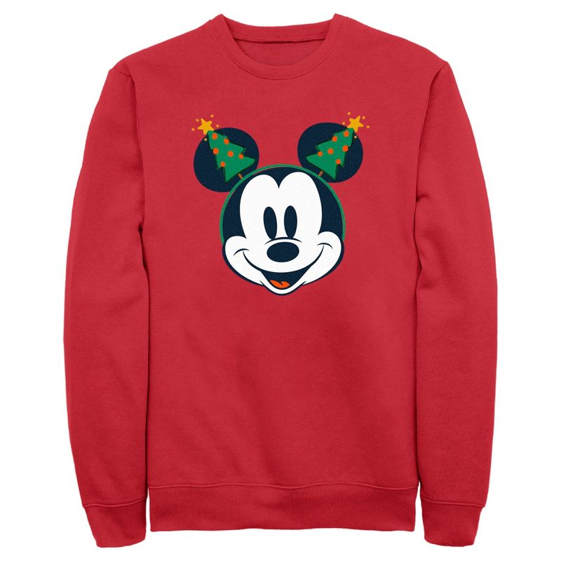 Men's Mickey & Friends Retro Christmas Tree Ears Sweatshirt, 1 of 5