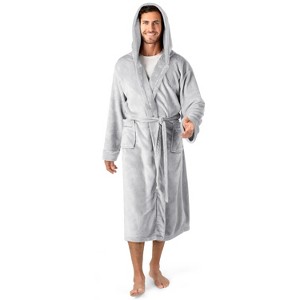 PAVILIA Mens Robe, Hooded Soft Bathrobe for Men, Fleece Plush Warm Shawl Collar Hood Pockets for Bath Shower Spa - 1 of 4