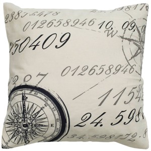 20"x20" Oversize Compass Direction Square Throw Pillow Cover - Rizzy Home: Cotton Canvas, Velvet, Zippered - 1 of 3