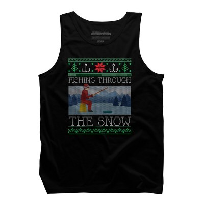 Men's Design By Humans Christmas Ice Fishing Through Snow Fishing Ugly Christmas Sweate By pahari Tank Top