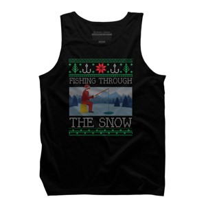 Men's Design By Humans Christmas Ice Fishing Through Snow Fishing Ugly Christmas Sweate By pahari Tank Top - 1 of 4
