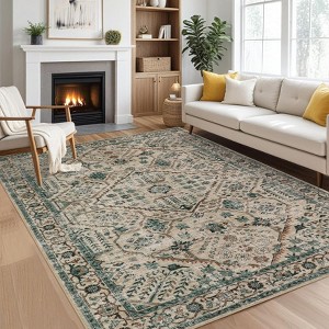 Vintage Area Rug Non Slip & Machine Washable boho Printed Farmhouse Large Room Carpet for Living Room, Bedroom Home Office Decor - 1 of 4