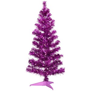 Northlight Pre-Lit Artificial Tinsel Christmas Tree - 3' - Purple - Clear Lights - 1 of 4