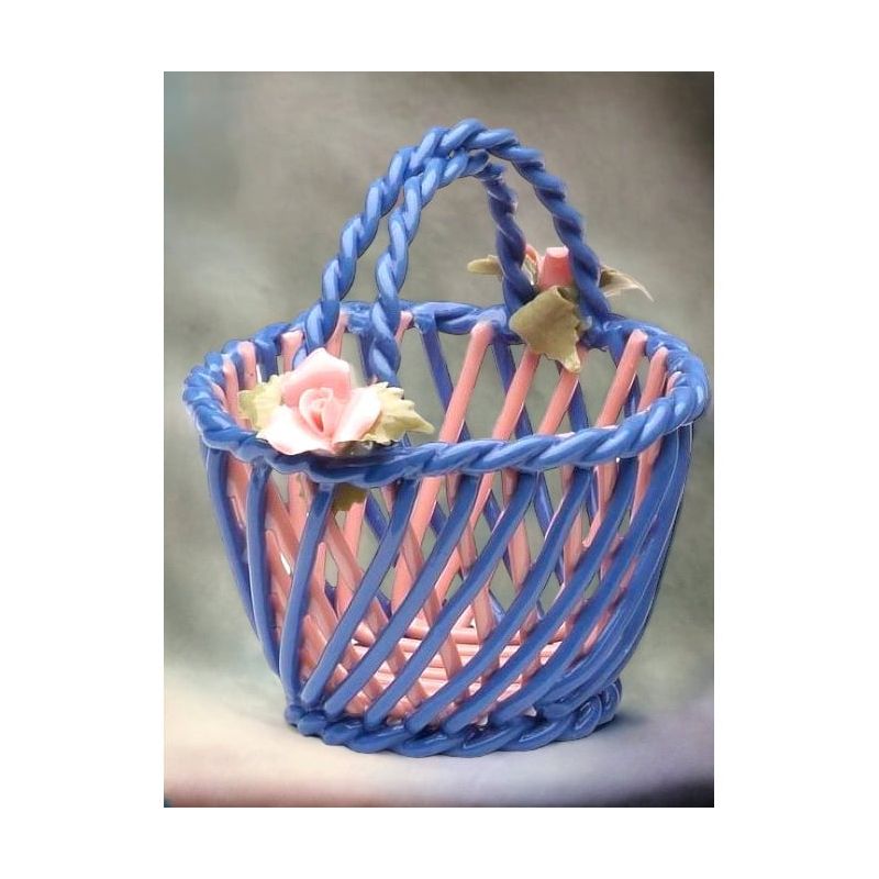 Kevins Gift Shoppe Ceramic Small Woven Blue Decorative Basket, 2 of 4