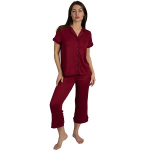 BCBGMAXAZRIA Women's Pajama Set Short Sleeve Notch Collar with Pants - 1 of 2