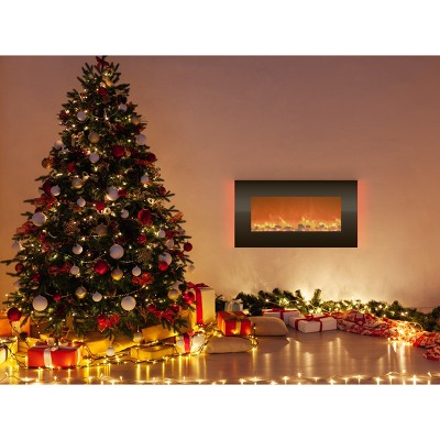 Black 34-Inch Wall Mounted Electric Fireplace with Remote and Backlight