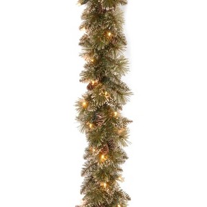 6 ft Pre-Lit Glittery Bristle Artificial Christmas Garland, Decoration with Pinecones, 50 LED Lights, 138 Tips, Timer, Green - 1 of 4
