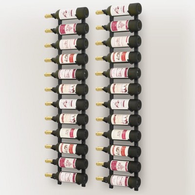 Black Iron Wall Mounted Wine Rack for 24 Bottles, 2 Piece Set