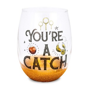 Silver Buffalo Harry Potter Quidditch "You're A Catch" Teardrop Stemless Wine Glass | 20 Ounces - 1 of 4