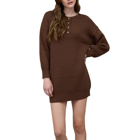 August Sky Women s Half Button Long Sleeve Mini Sweater Dress Target