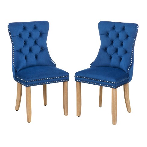 Set Of 2 Portico Tufted High Back Velvet Dining Chairs Blue