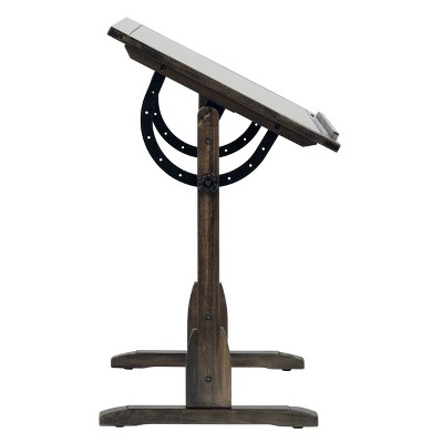 Turn-of-the-Century Distressed Black Solid Wood Adjustable Drafting Table