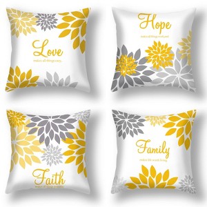 4 Pcs Flower Pillow Covers Square Winter Pillow Cushion Cases 18x18 Inch, Family Faith Hope Love Words - 1 of 4