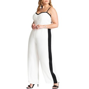 ELOQUII Women's Plus Size Jumpsuit W Contrast Details - 14, Sugar Swizzle - 1 of 4