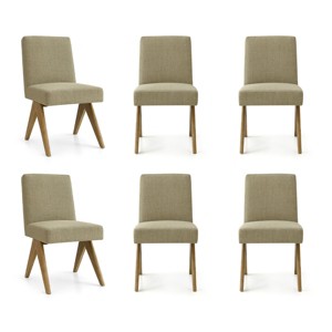 Upholstered Dining Chairs Set of 6, Modern Solid Wood Armless Kitchen Chairs with Linen Fabric and Comfortable Cushioned Seat - Panipeachy - 1 of 4