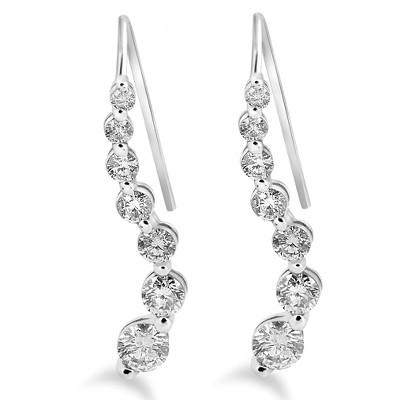 Pompeii3 1ct Diamond Journey Earrings 14K White Gold 1" Tall