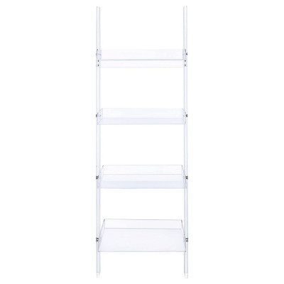 Modern White Acrylic 72'' Ladder Bookcase with 4 Shelves