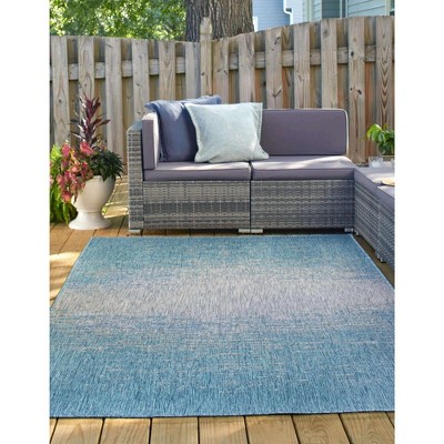 Aqua Blue Synthetic Flat Woven Outdoor Rug, 6' x 9'