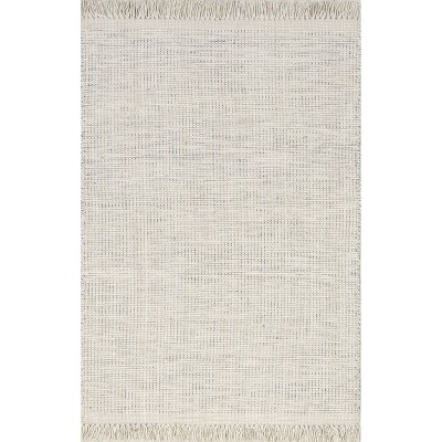 Ivory Flat Woven Handmade Wool Rug with Fringe, 8' x 10'