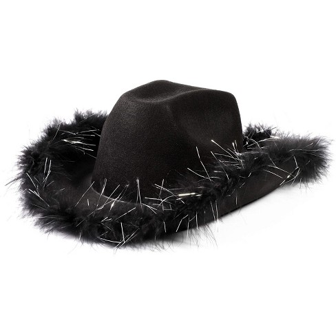 Juvolicious Black Felt Cowboy Hat With Feathers And Chin Cord ...
