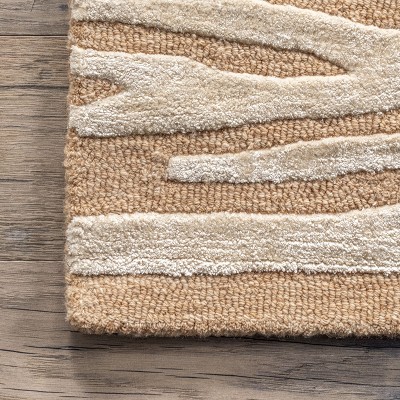 Tan and Off-White Handmade Tufted Wool Zebra Rug, 5' x 8'