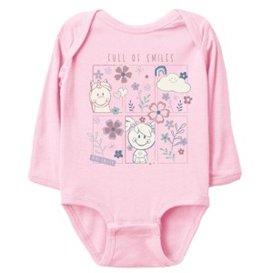 The Juniper Shop Mini Smiley Full of Smiles Outline Long Sleeve Bodysuit - NB - Pink - 1 of 4