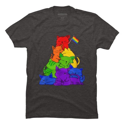 Adult Design By Humans Cat Pile Rainbow Pride Flag By ACEGlobal T-Shirt